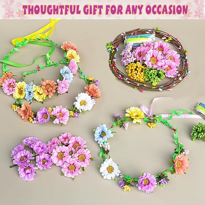 WUBOMJIO Make Your Own Flower Crown Crafting Kit(Daisy Theme)| 120+Piece Set for Endless Creativity | Gift for Creative Girls Age 6-10+