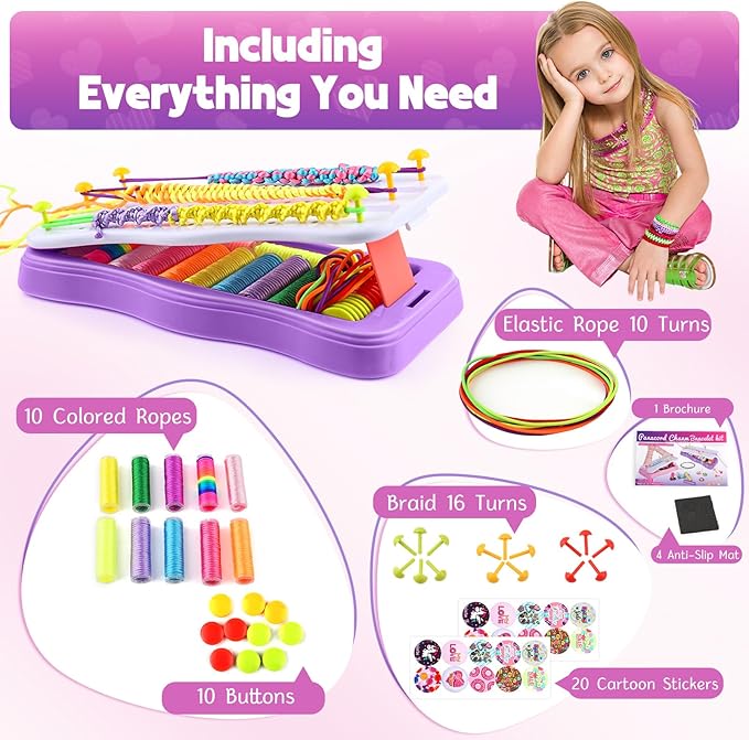 Friendship Bracelet Kit & Rubber Bracelet Making Kit for Teen Girl Gifts Trendy Stuff, 7 8 9 10 11 12+ Year Old Girl Birthday Gift, Popular String Maker Toys, DIY Travel Set Purple Bracelet Making Kit
