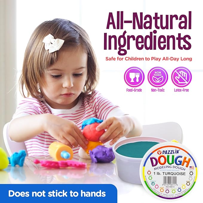 Hygloss Play Modeling Dough - Turquoise Dough Unscented - Safe & Non-Toxic for Kids Arts & Crafts - Party Favors - Classroom Supplies - 1lb