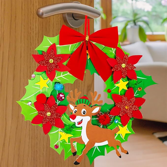 Winlyn 12 Sets Christmas Craft Kits Winter Crafts DIY 3D Christmas Wreath Ornaments Art Sets Santa Snowflake Snowman Christmas Foam Stickers Arts and Crafts for Kids Holiday Home Classroom Activities