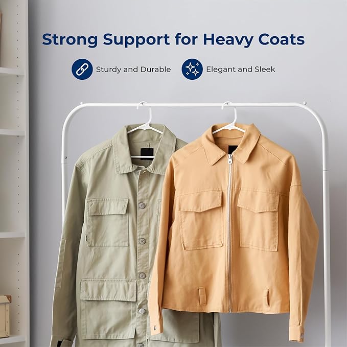 SereneLife White Plastic Hangers 200 Pcs, Durable Hanger Set with Slip Design, Tubular Hangers with 2 Integrated Strap Hooks, Mega Pack for Clothes