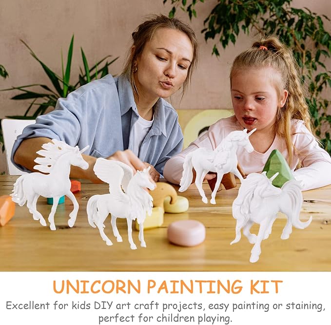 Zerodeko 4pcs DIY Painting Unicorn Toys, Unicorn Arts and Crafts Painting kit Paintable Unicorn Figurines Unicorn Coloring Kits Art Craft Toys for Kids (White)