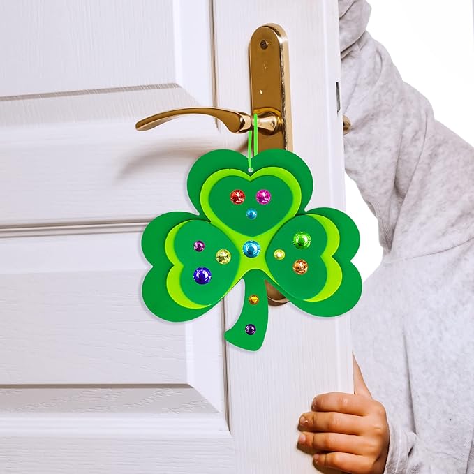Winlyn 24 Sets St. Patrick's Day Shamrock Ornaments Decorations DIY St. Pat's Craft Kits Assorted Foam Lucky Shamrock Four-Leaf Clover Stickers for Kids Classroom Activities Party Favors Art Project