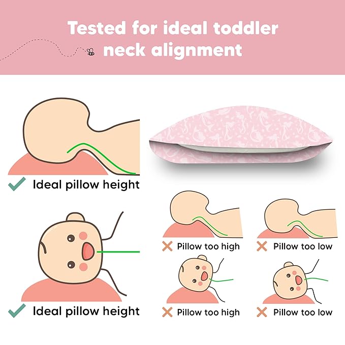 Toddler Pillow with Pillowcase - 13x18 My Little Dreamy Pillow, Organic Cotton Toddler Pillows for Sleeping, Kids Pillow, Travel Pillows, Mini Pillow, Nursery Pillow, Toddler Bed Pillow (Mermaid)