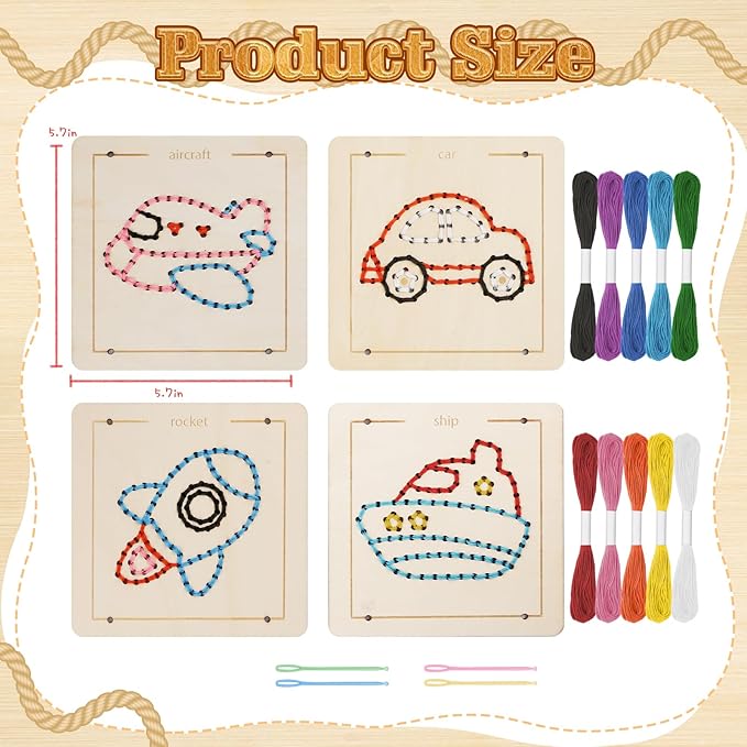 Montessori Wooden Lacing Toys for Toddlers and Kids Ages 2-4 5-7, Sewing Kit Fine Motor Skill Busy Board, Education Sensory Preschool Toy for 1 2 3 4 Year Olds, Birthday Gift for Boys and Girls