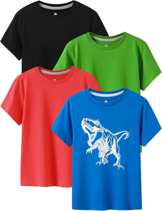 LAPASA Kids T-Shirts Short Sleeve (4 Pack) 100% Cotton Plain Top Tees Boy & Girl Unisex Toddler Children Tie Dye Summer K01