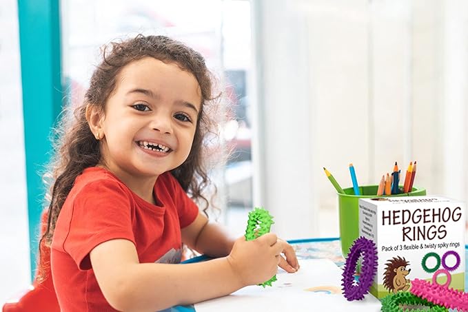 Pick A Toy Sensory Ring and Fidget Toy 3 Pack Pink Purple Green Soft, Flexible Rubber Spikes Suitable Bracelets for Children, Youth, and Adults