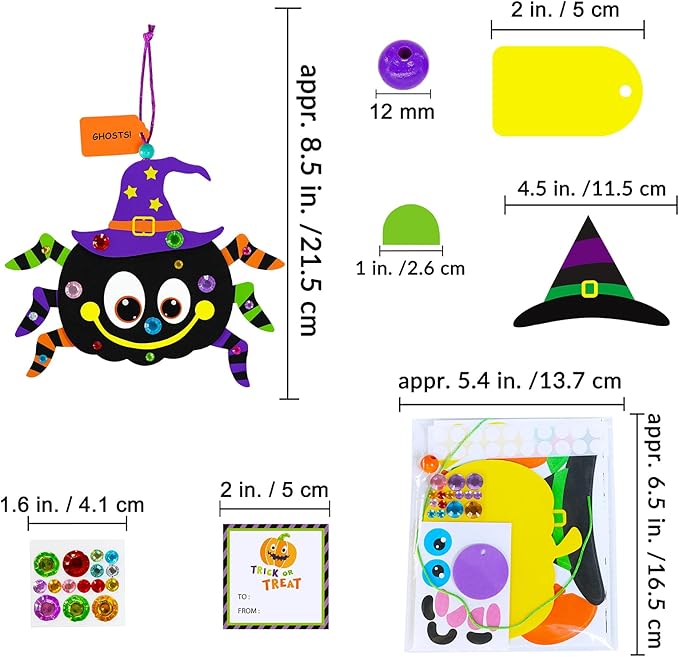 Winlyn 24 Sets Halloween Craft Kits Fall Crafts Autumn Kids Crafts DIY Spider Bat Witch Pumpkin Crafts Foam Stickers Halloween Arts and Crafts for Kids Classroom Activities Art Project Party Favors