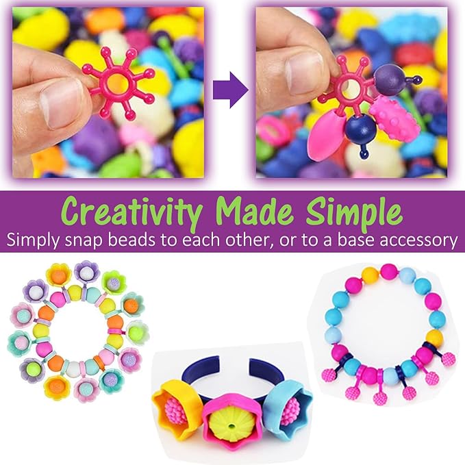 Happytime Snap Pop Beads for Girl's Birthday Gift, Jewelry Making Kit 520Pieces, Arts and Crafts Toys for 4 Year Old Girl, Necklace Bracelet Ring Creative DIY Set Ideas Christmas Gifts