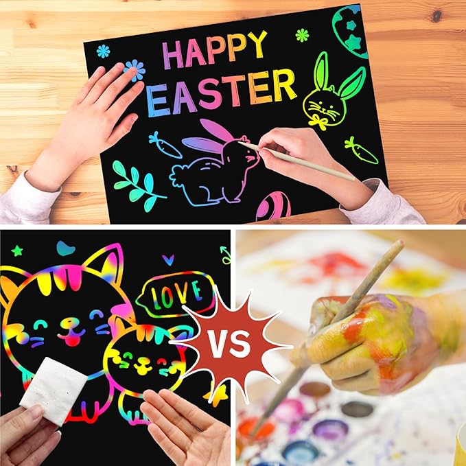 ZMLM Scratch Paper Art Craft Gift: 2 Pack Rainbow Scratch Set Easter Basket Stuffers for Kids Ages 4-8 Drawing Coloring Craft Black Magic Art Supplies Kits for Girls Boys Birthday Party Games Toys