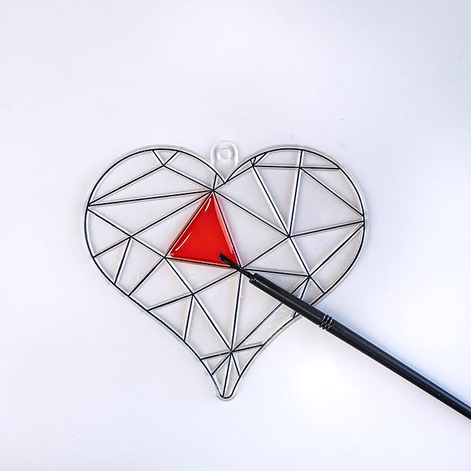 Winlyn 24 Sets Heart Suncatchers Ornaments Decorations DIY Window Paint Art Stickers Crafts Heart Sun Catchers Kits for Kids Valentine's Day Pirate-Themed Birthday Activities Party Favors Art Project