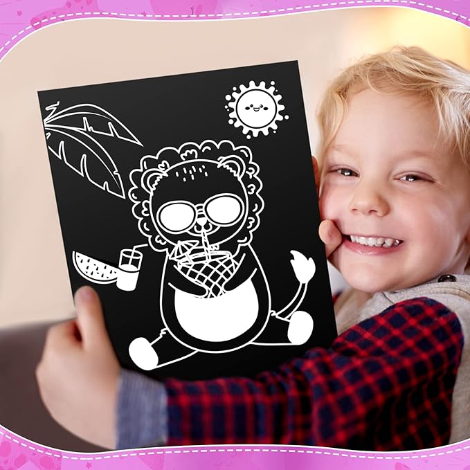 ZMLM Scratch Art Paper Kit: 50pcs Magic Scratch Papers Craft Set 5 Bright Color Drawing Bulk Supplies for Age 3 4 5 6 7 8 Year Old Boy Girl Kid Toy Gift for Birthday Christmas Halloween