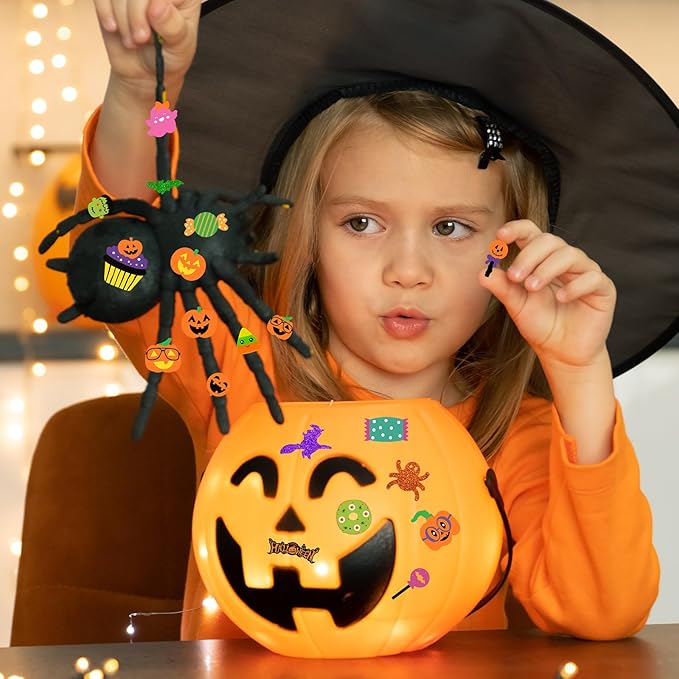 Winlyn 48 Sets Halloween Crafts Halloween Pumpkin Decorating Stickers Craft Kits Funny Face Jack-O'-Lantern Glitter Halloween Arts and Crafts for Kids Classroom Activities Art Projects Party Favors