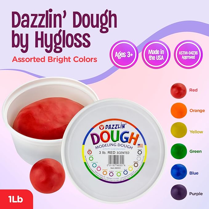 Hygloss Play Modeling Dough - Red Dough Scented - Safe & Non-Toxic for Kids Arts & Crafts - Party Favors - Classroom Supplies - 3lb