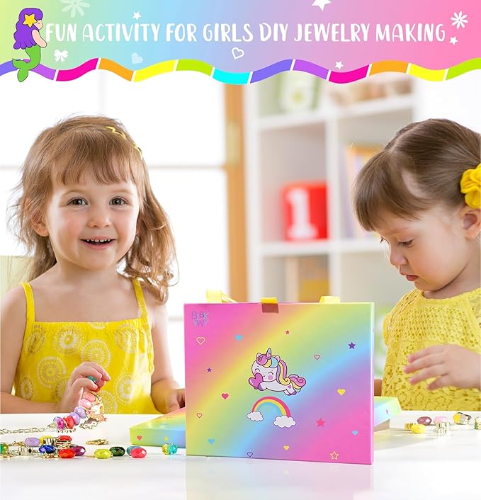 BDBKYWY Girls Charm Bracelet Making Kit - Kids Unicorn Jewelry Supplies Make Set DIY Art Craft Set Birthday Gifts for 3 4 5 6 7 8 Year Old Girl Toys Age 6-8