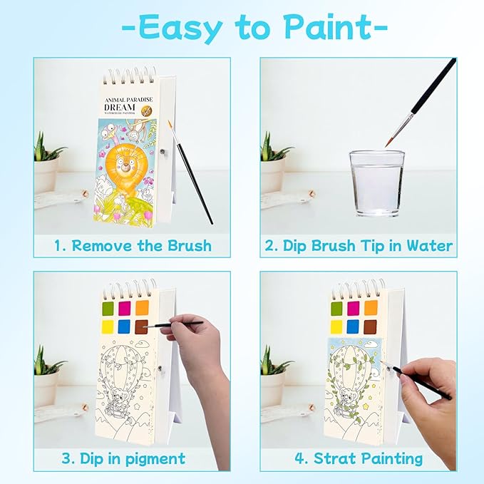 Riomhorry Water Coloring Books for Toddlers, Water Painting Easel Books with Brush for Kids Ages 2-4, 4-8, Watercolor Book to Toddler Painting Activities, Animal Paradise