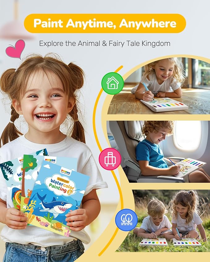 TECJOE 3 Pack Paint with Water Coloring Books for Toddlers, Watercolor Paint Set with 6 Brushes, Painting Activity for Kids Ages 4 5 6 7 8, Christmas Gift Arts & Crafts Toy, Dinosaurs, Forest & Sea