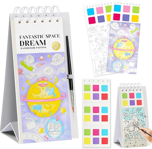 Riomhorry Water Coloring Books for Toddlers, Water Painting Easel Books with Brush for Kids Ages 2-4, 4-8, Watercolor Book to Toddler Painting Activities, Fantastic Space