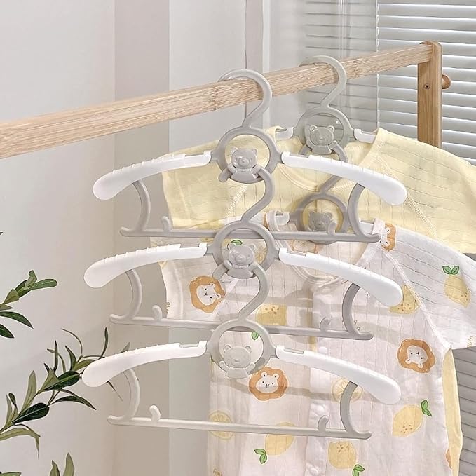 HGYZE Kid Hangers for Closet 50pcs, Grey Infant Clothes Hanger 11-14" Adjustable Plastic Baby Coat Hangers with Bear Hook, Non-Slip Children Outfit Hangers for Girl Boy Toddler Newborn Teen Clothing