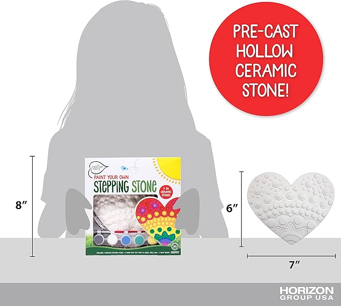 Creative Roots Mosaic Heart Stepping Stone, Includes 7-Inch Ceramic Stone & 6 Vibrant Paints, DIY Garden Stepping Stone Kit for Kids Ages 6+