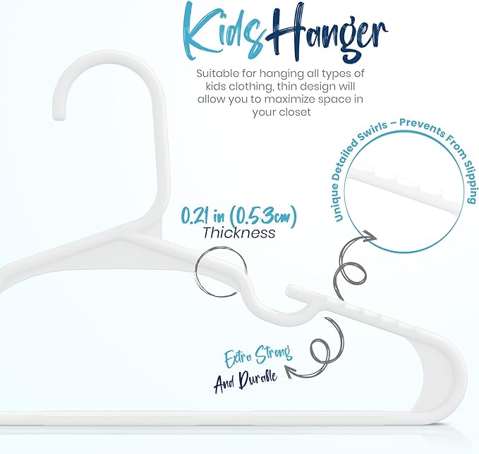 Utopia Home 20 Pack Kids Hangers - 11.5 Inch Plastic Baby Hangers for Closet - Childrens Hanger for Clothes & Infant Hanger for Closet - Ideal for Everyday Standard Use (White)