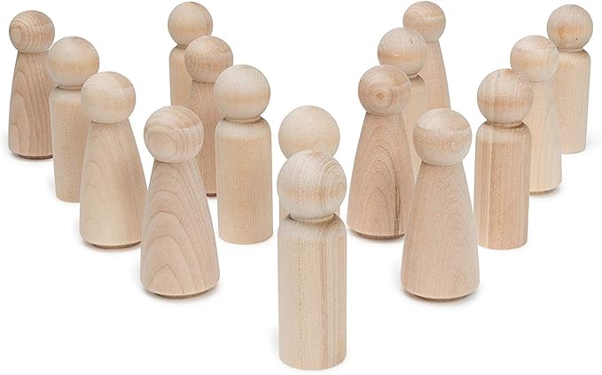 Wooden Peg Dolls 3-½” 10 Mom & 10 Dad Set Unfinished Birch Wooden Figures for People Crafts & Wedding Cake Toppers by Woodpeckers