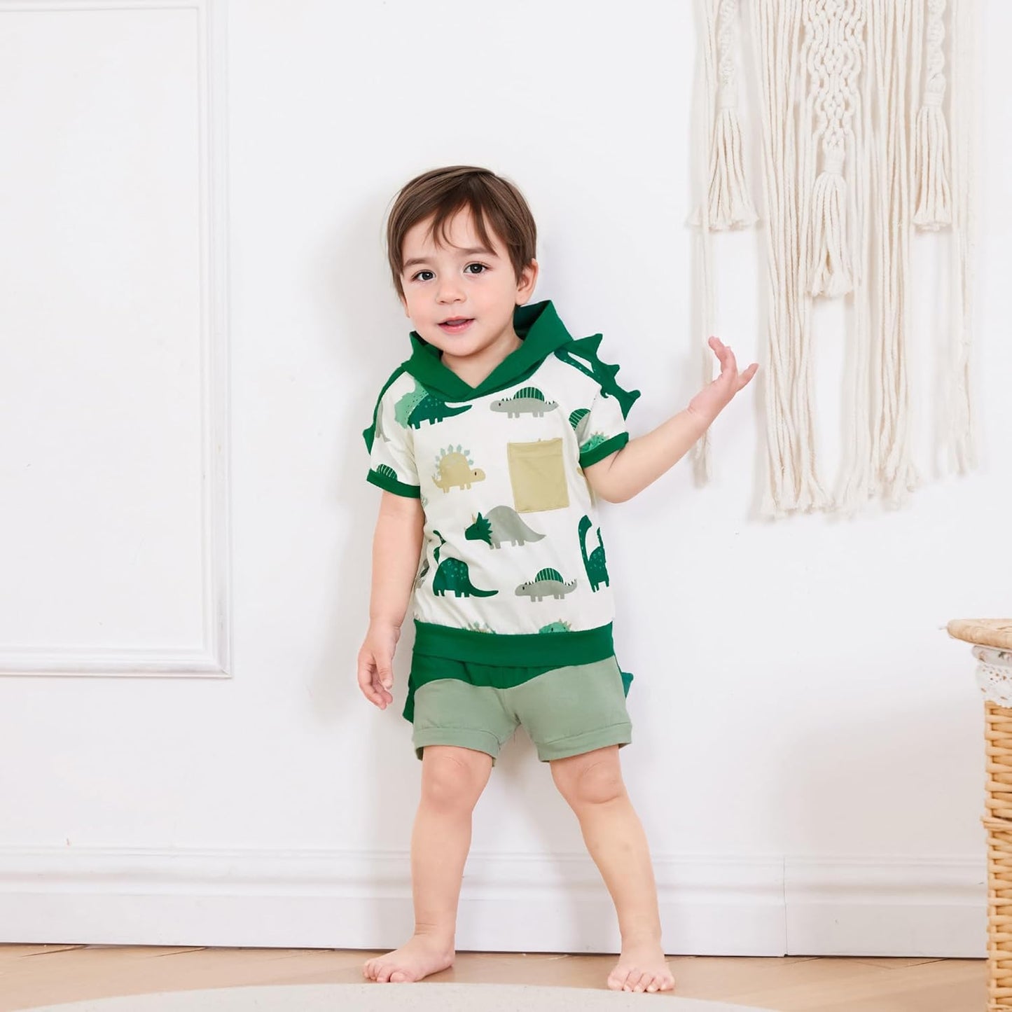 Toddler Baby Boy Summer Hooded Outfit Contrast Color Short Sleeve T Shirt Top Elastic Shorts Summer Clothes Set