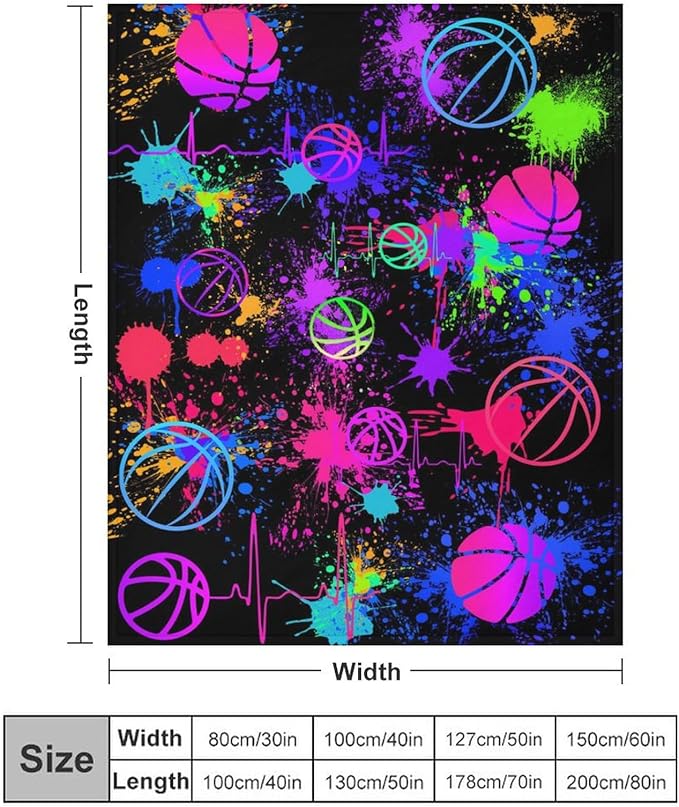 Basketball Throw Blanket - Soft Flannel Sports Basketball Blankets for Teens Adults Women Men Basketball Lovers - Warm Basketball Throw Blankets for All Season Lap, Chair, Sofa, Couch, Bed - 80"x60"
