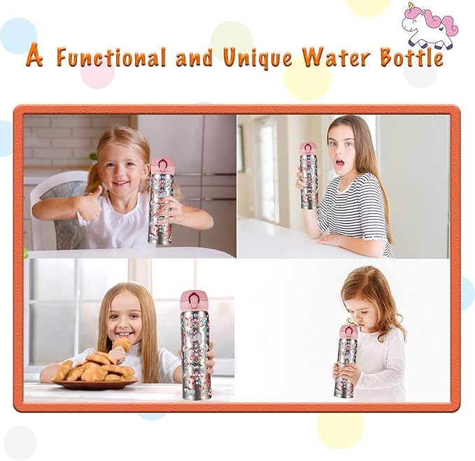 YOFUN Decorate Your Own Water Bottle with 11 Sheets of Unicorn Stickers & Glitter Gems, Craft Kit & Art Kit for Children, Gift for Girls Age 4 5 6 7 8 9 10 Years Old Kids, BPA Free Insulated (Silver)