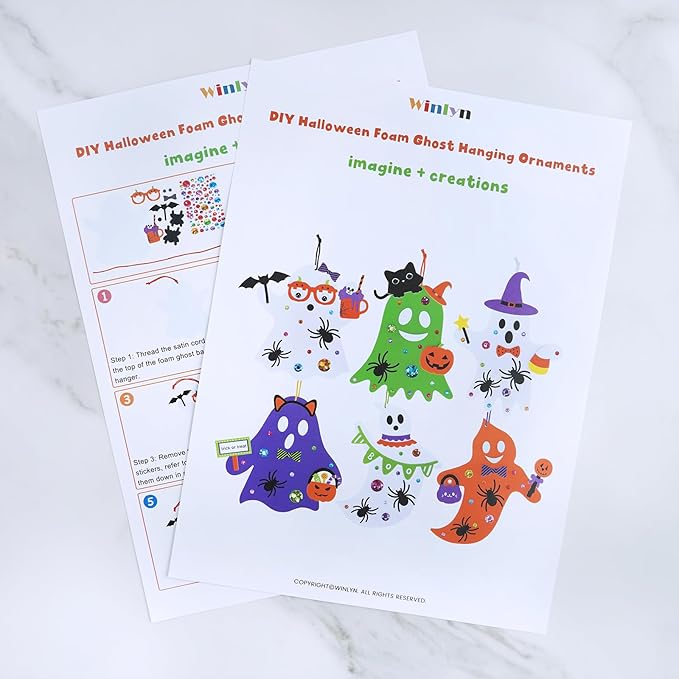 Winlyn 24 Sets Halloween Crafts Fall Crafts DIY Halloween Ghost Tree Ornaments Decorations Craft Kits Foam Ghost Stickers Fall Halloween Arts and Crafts for Kids Party Favors Classroom Art Activities