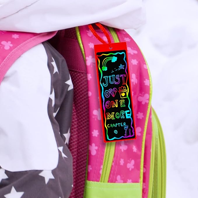 Winlyn 48 Sets 6 Styles Magic Color Scratch Bookmarks Craft Kits Rainbow Scratch Paper Art Sets for Kids Students Party Favors DIY Bookmarks Bulk with Scratching Tools Ribbons for Classroom Activities