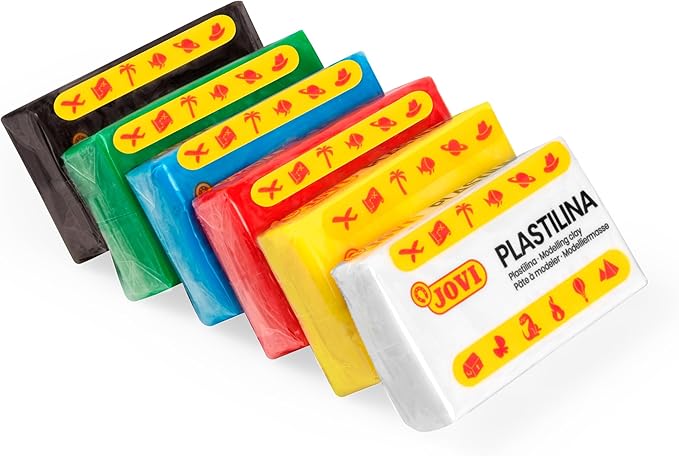 Jovi - Plastilina Pack, Reusable and Non-Drying Modeling Clay, 24 1.75oz. Plasticine Bars, 100% Vegetable-Based, 6 Basic Colors Assortment, Gluten-Free, Non-Toxic, Great for Home and School