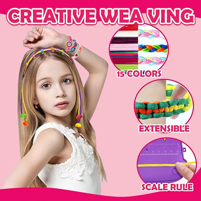 Zhuzhiloono Arts and Crafts for Kids Age 7-14 Friendship Bracelet Making Kit for Girls - Best Birthday Gifts Ideas for Girl 7 8 9 10 11 12 13 14 Year Old - Popular Bracelets String Maker Toys Set