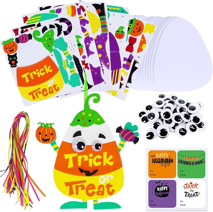 Winlyn 24 Sets Halloween Crafts Kits Fall Crafts DIY Halloween Ornaments Decorations Art Sets Pumpkin Monster Jack-o'-Lantern Foam Stickers Arts and Crafts Googly Eyes for Kids Classroom Activities