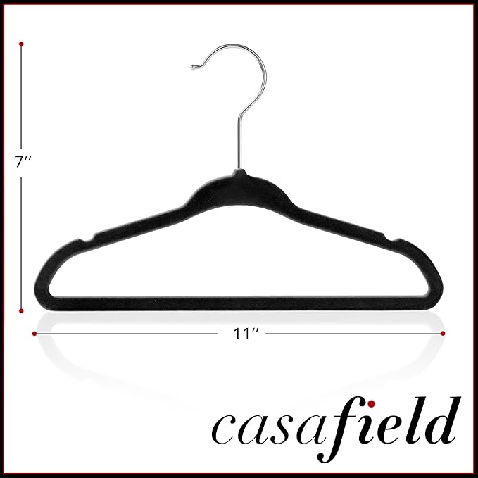 Casafield 50 Velvet Baby Hangers - 11" Size for Infant & Toddler Clothes - Black