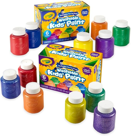Crayola Washable Kids Paint Set (12ct), Classic and Glitter Paint for Kids, Arts & Crafts Supplies, Toddler Painting Kit, 3+ [Amazon Exclusive]