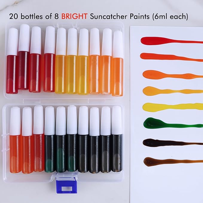 Winlyn 27 Sets Fall Leaf Suncatchers Ornaments DIY Window Paint Art Fall Craft Kits Maple Leaf Sun Catchers Painting Kits for Kids Classroom Activities Art Project Thanksgiving Autumn Party Decoration