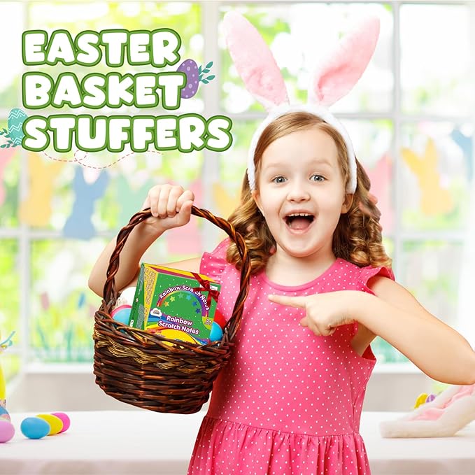 ZMLM Rainbow Scratch Paper Art Mini Notes Easter Basket Stuffers for Kids Teens Gifts Ages 4-8 Bulk Craft Supplies for Girls Boys Birthday Classroom Party Games Toy Stocking Stuffers