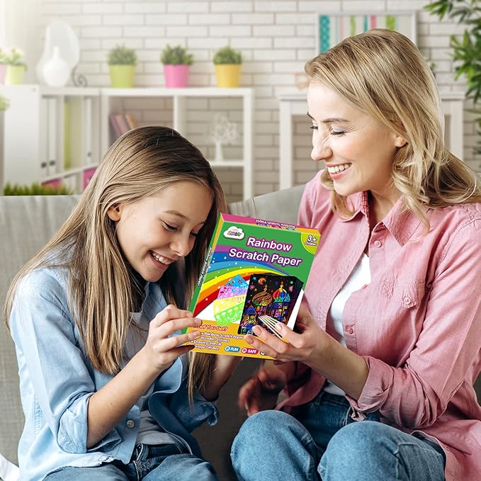 ZMLM Scratch Paper Art Set: 60Pcs Magic Drawing Art Craft Kid Easter Basket Stuffers Scratch Paper Supply Toddler Preschool Learning Toy for Age 3 4 5 6 7 8 Girl Boy Valentine's Day Birthday Gift