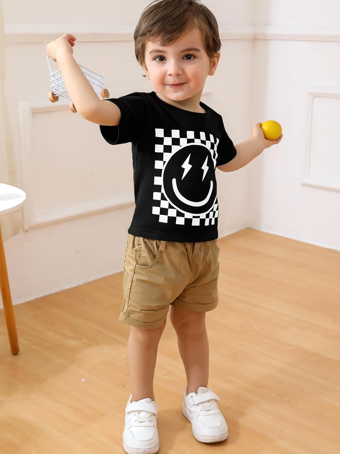 Happy Town Toddler Clothes Baby Boy Girl Smiley Face Shirt Short Sleeve T-Shirt Tee Summer Tops Outfits