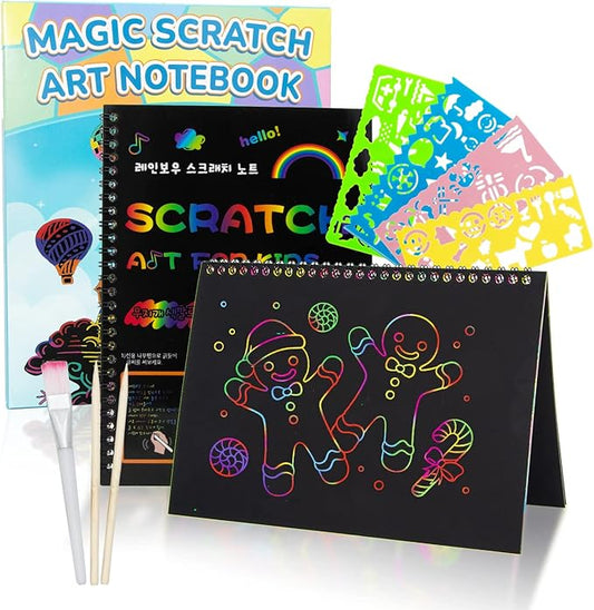 Smasiagon Scratch Paper Art-Crafts Kits for Kids, 2 Pack Scratch Off Notebooks Magic DIY Art Supplies Toys for 3-12 Years Old Girls Boys, Favors Gifts for Birthday Valentines Easter Party Games