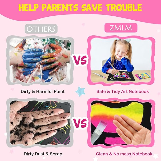 ZMLM Rainbow Scratch Paper for Kids: Art Craft Magic Paper Gift Set Coloring Drawing Supplies Kit for Teen Age 3-6 Girls Boys Game for Birthday Party Favor| Activity Fun| Learning