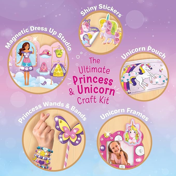 Imagimake Unicorn Craft Kit | 20+ Mess Free Activities | Bracelet Making Kit, Magnetic Board Princess Dress Up, Unicorn Stickers and More | Christmas Gifts & Christmas Crafts for Girls Ages 5, 6, 7, 8