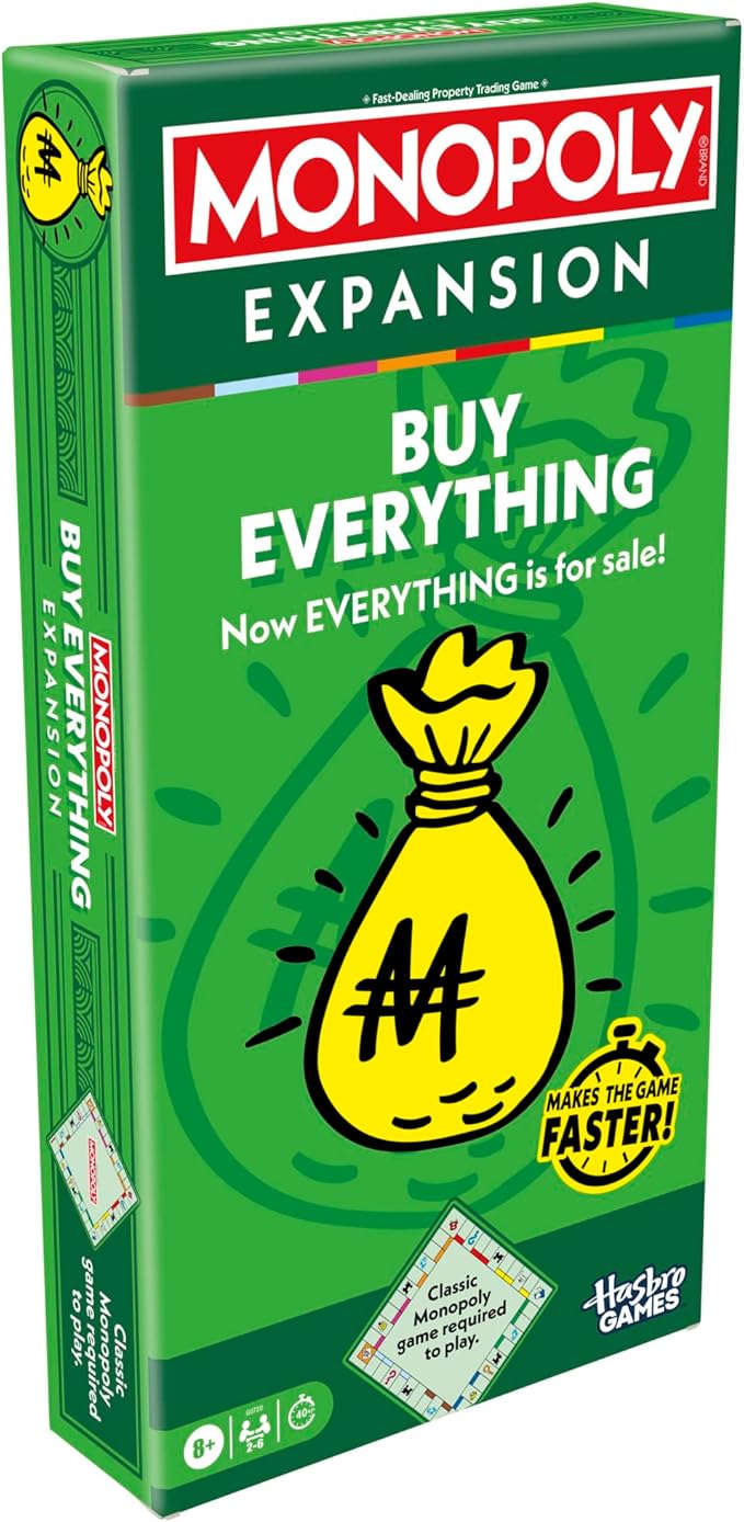Monopoly Buy Everything Expansion | Add More Fun to Classic Monopoly Game and Play Faster | Ages 8+ | 2-6 Players | 40 Mins. | Family Board Games