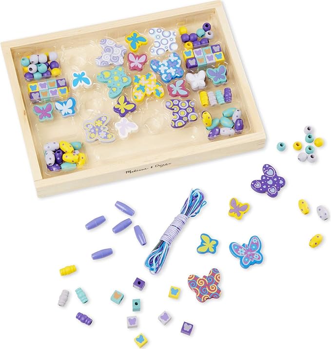 Melissa & Doug Wooden 'Butterfly Friends' Bead Accessory Creation Set + Free Scratch Art Mini-Pad Bundle [41799]