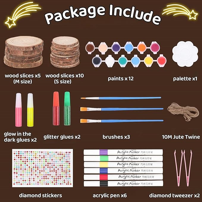 Wood Painting Art Kits for Kids - Arts and Crafts for Kids Ages 6-9 8-12, Gifts for Girls Boys Art Supplies, Glow in The Dark Wooden Painting Set, Birthday Party Activities