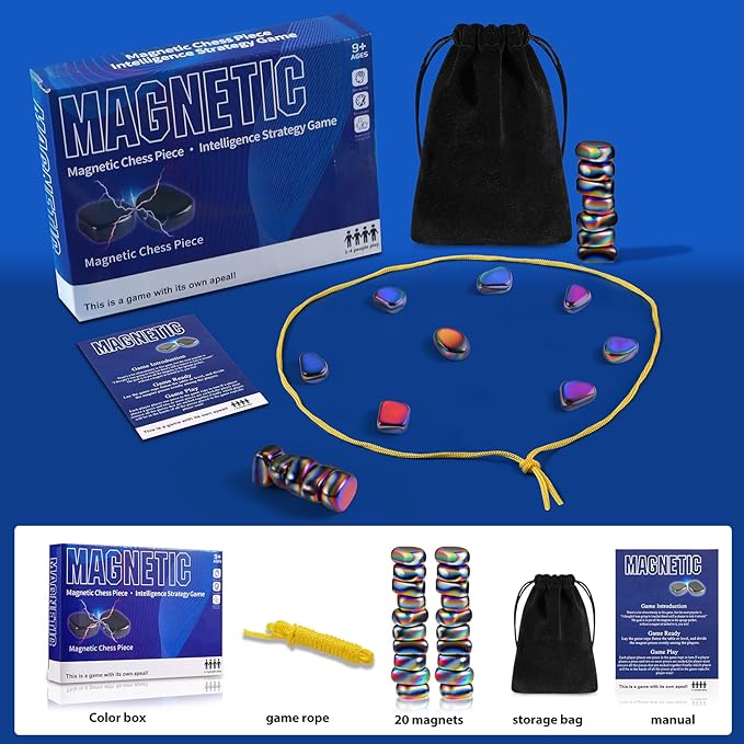 New Colored Magnetic Chess Game with Stones Set, Magnetic Chess Game with Rocks, Magnet Game with String, Educational Checkers Game for Kids & Adults, Family Gatherings