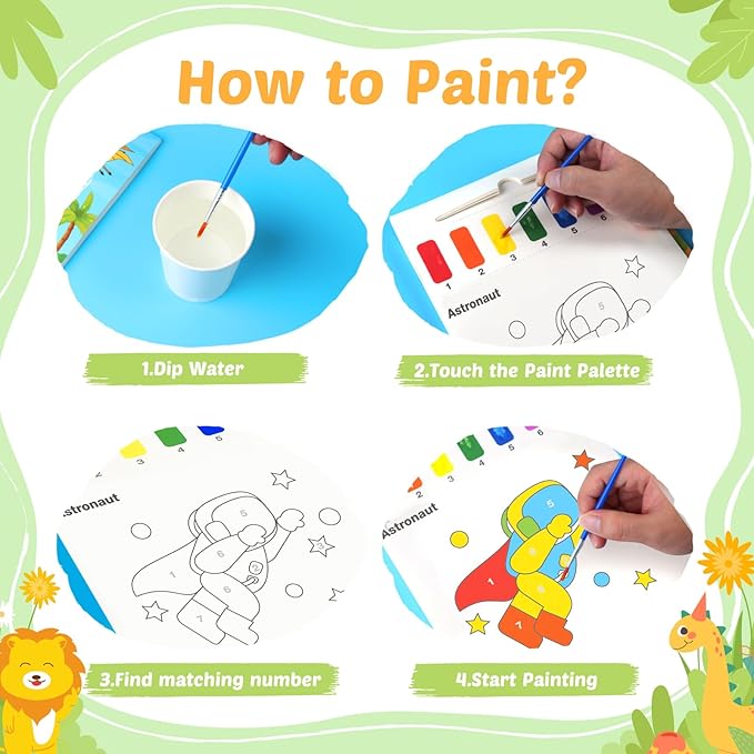 Water Coloring Books for Toddlers - Easter Basket Stuffers Watercolor Paint Book Drawing Art Paper for Kids Mess Free Craft Supplies kit Toy for Age 3 4 5 6 Valentines Birthday Gift(Aniaml,Planet）