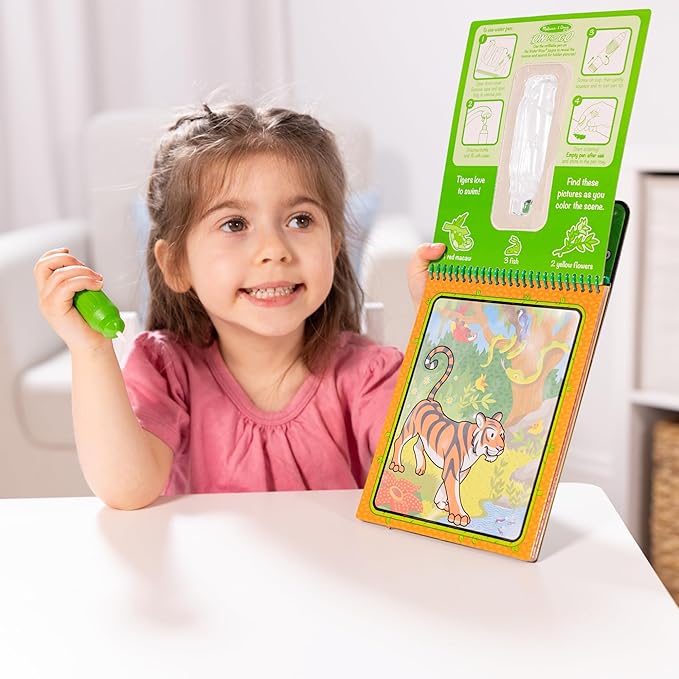 Melissa & Doug On The Go Water Wow! Reusable Water-Reveal Coloring Activity Pad – Jungle - Party Favors, Stocking Stuffers, Travel Toys For Toddlers, Mess Free Coloring Books For Kids Ages 3+