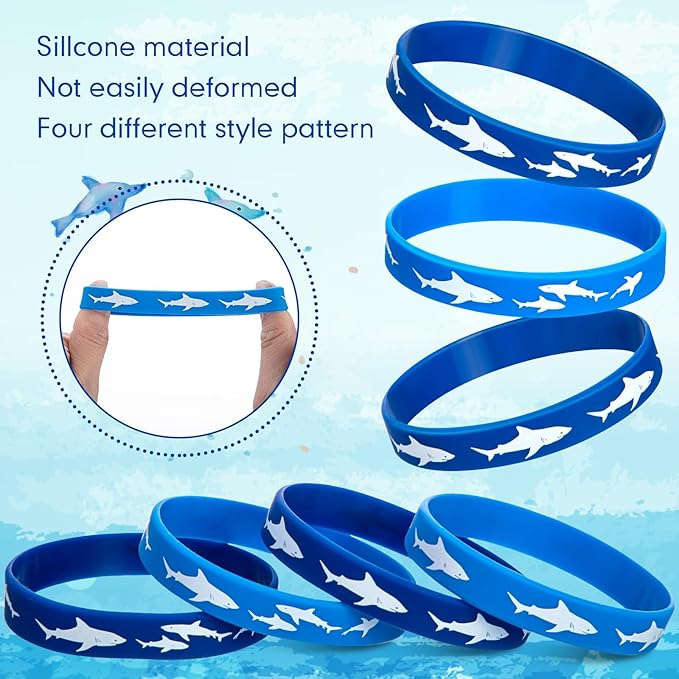 meekoo 48 Pcs Shark Party Favors Rubber Wristbands Bracelet, Under The Sea, Shark Birthday Party Favors Supplies Gift Decorations (Vivid)